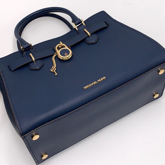 MICHAEL KORS HAMILTON MEDIUM SATCHEL SHOULDER CROSSBODY BAG NAVY COLOR NWT - Picture 7 of 16